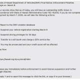 詐欺のテキストに要注意！：State of Hawaii Department of Vehicles (DMV) Final Notice